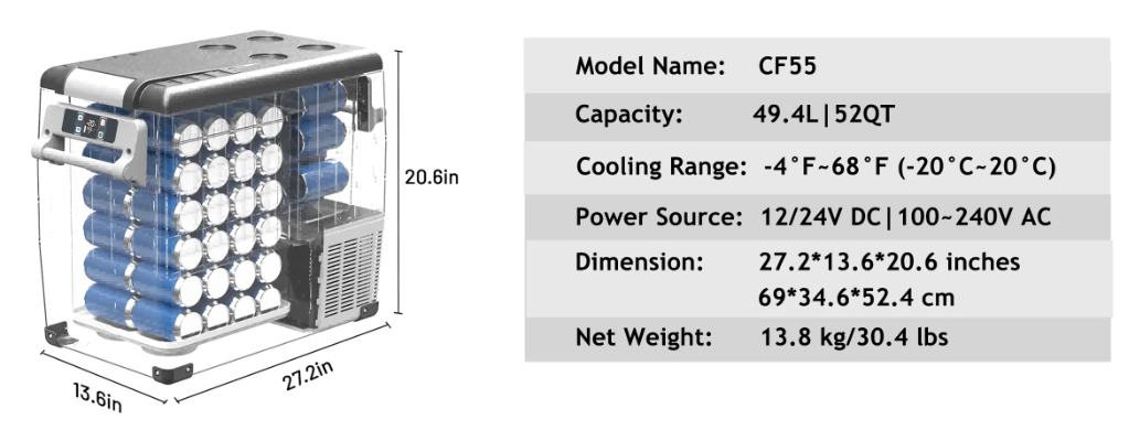 Alpicool CF55 Portable Fridge Refrigerator Car Freezer Car Fridge 12/24/230V