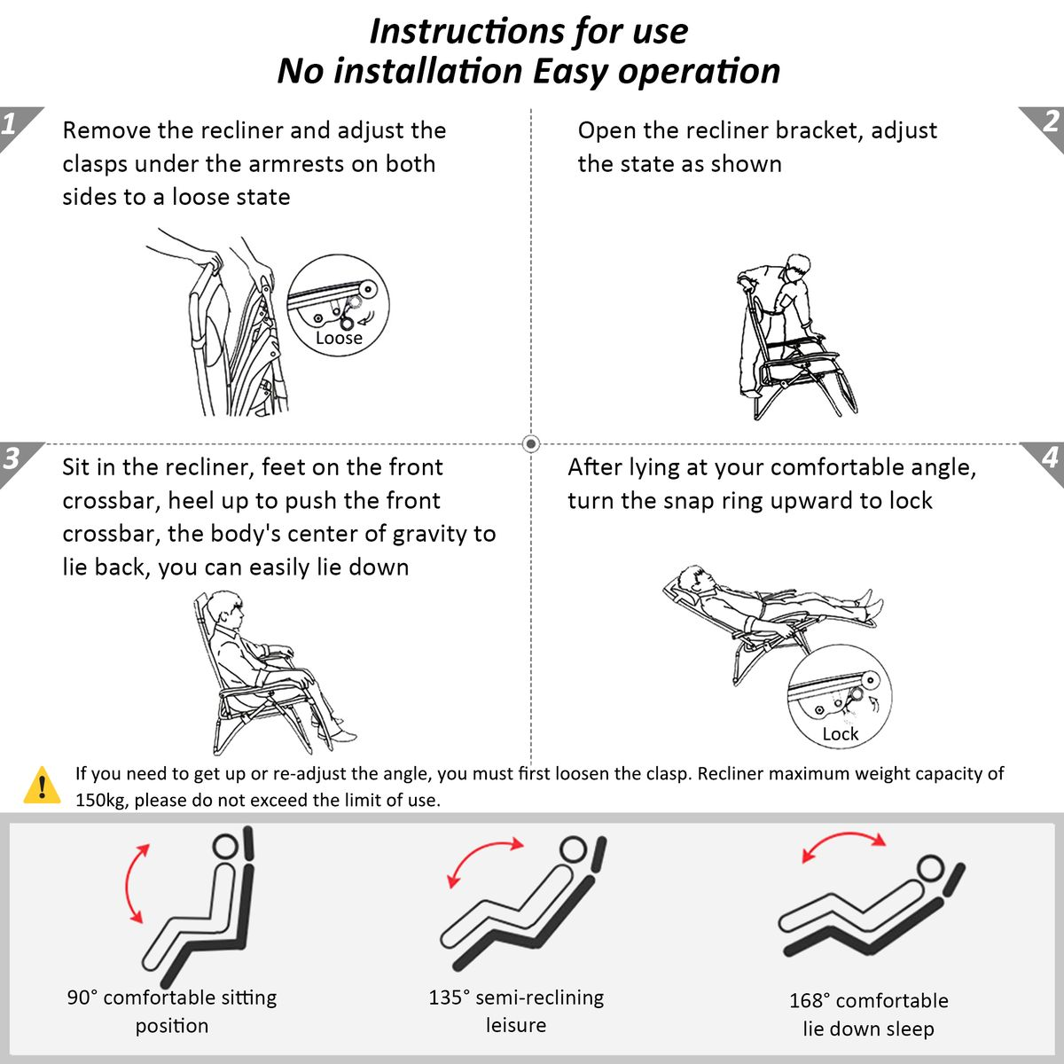 TOXIYA - Folding Recliner Lounger Chairs With Detachable Cushion - Set of 2