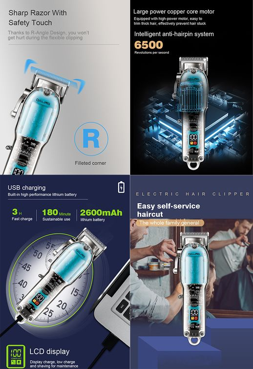 Daling Transparent Body Trimmer Rechargeable LCD Display Hair Clipper Set