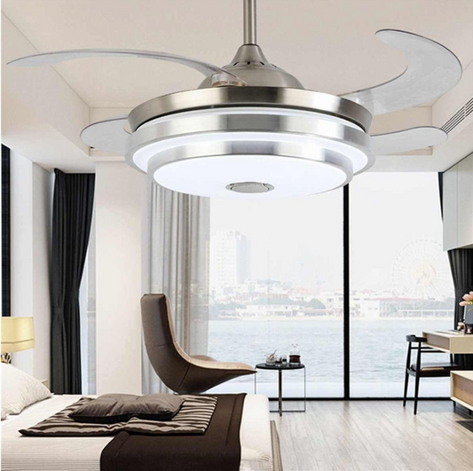 Double Aluminum Bluetooth Speaker Retractable Ceiling Fan With Remote