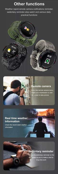 TOXIYA - K22 Mens Military Style Outdoor Smart watch
