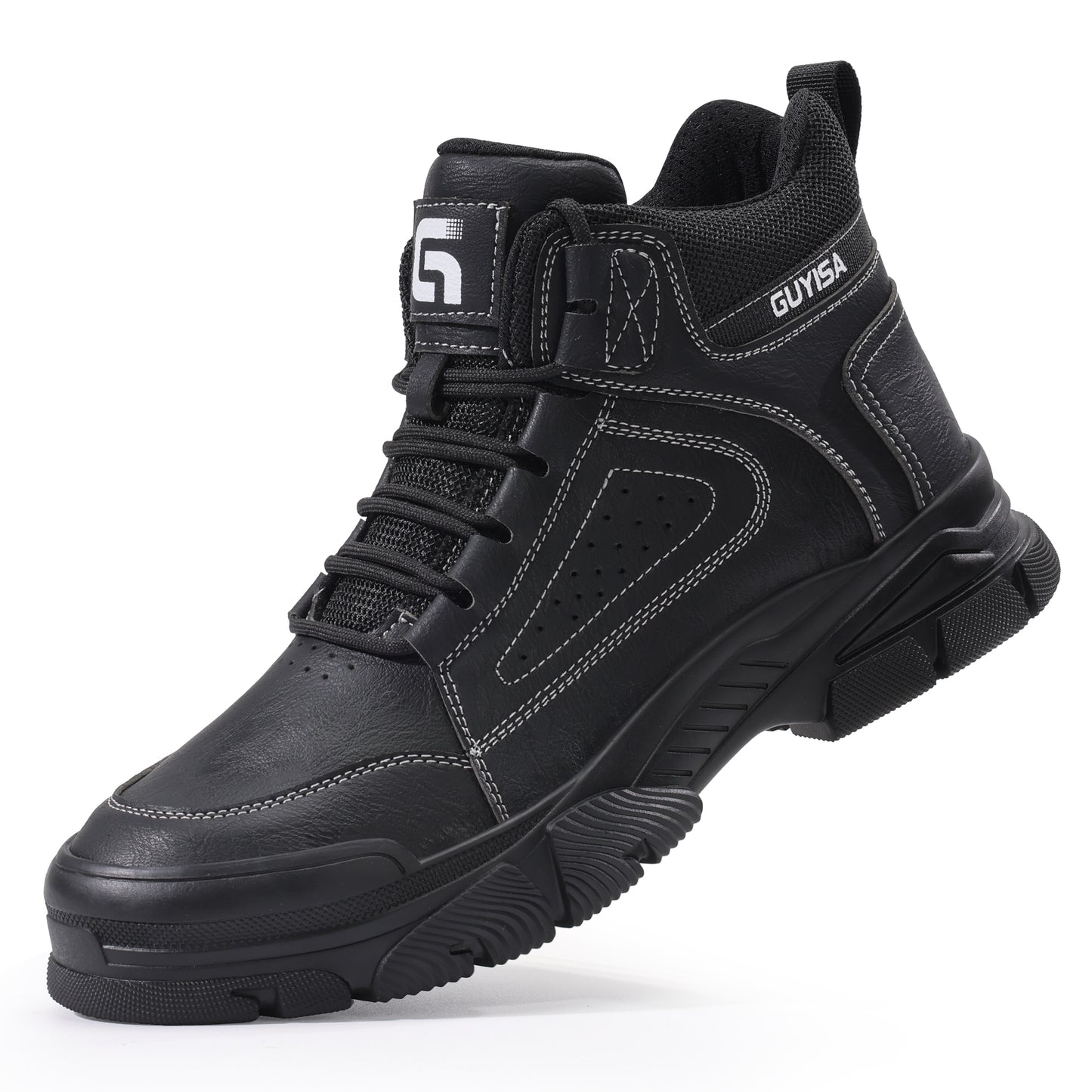 GUYISA safety shoes work shoes men's steel toe boots waterproof high black