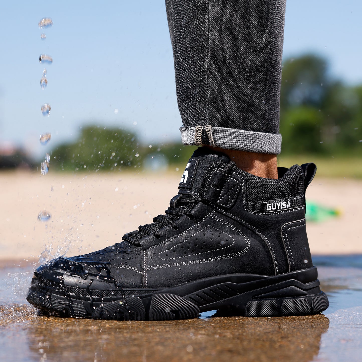 GUYISA safety shoes work shoes men's steel toe boots waterproof high black