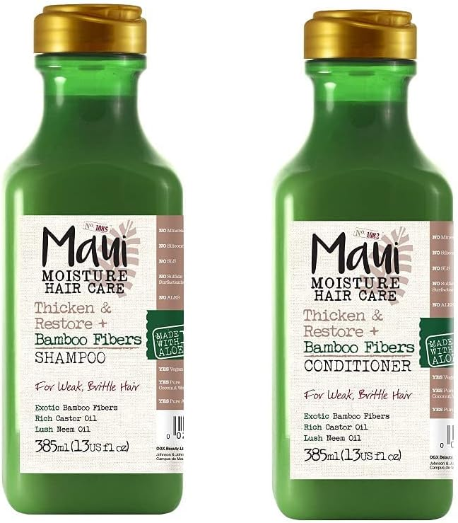 Maui Moisture Thickening & Repairing + Bamboo Strengthening Shampoo and Conditioner Combo | Softens Natural Hair and Renews Weak Hair