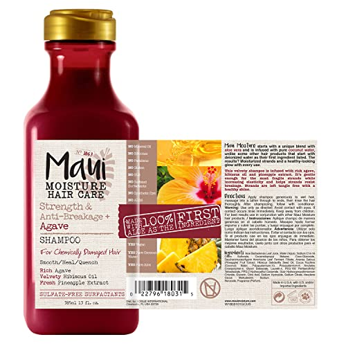 Moisture Strengthening Anti-Breakage + Moisturizing Agave Shampoo, for Color-Treated or Chemically Damaged Hair, Vegan, Silicone-Free and Paraben-Free, with Sulfate-Free Surfactants, 385 ml