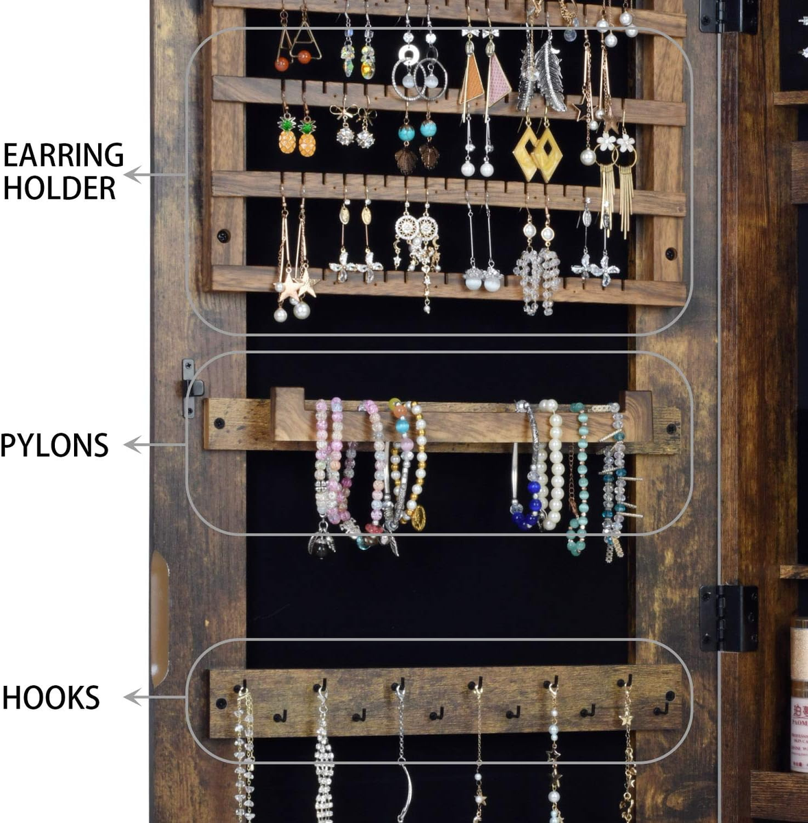 Jewelry storage cabinet, mirrored jewelry cabinet 120 cm wall mounted/door storage cabinet