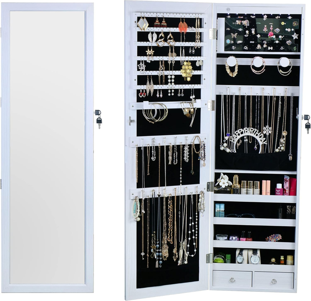 Jewelry storage cabinet, mirrored jewelry cabinet 120 cm wall mounted/door storage cabinet