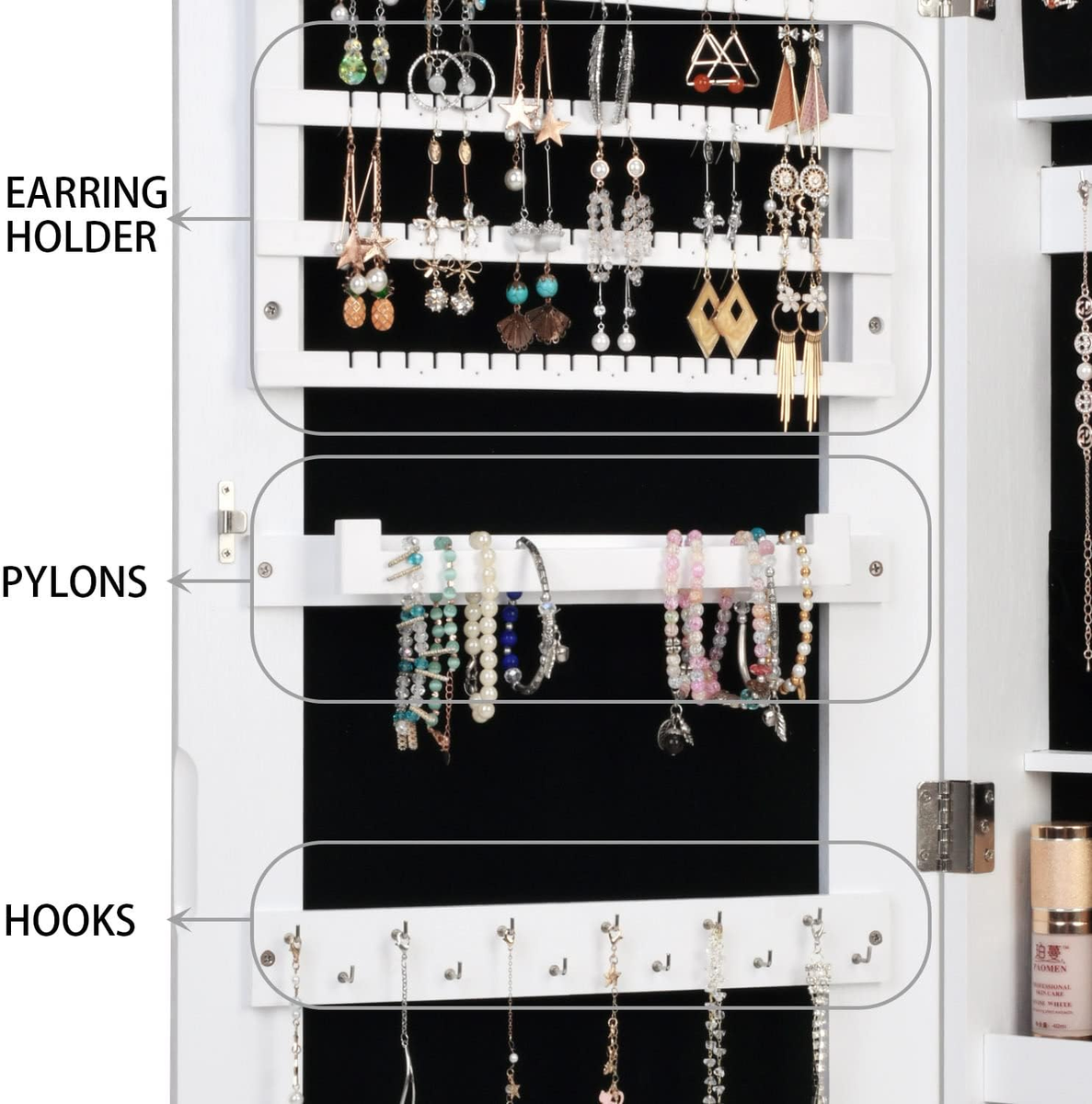 Jewelry storage cabinet, mirrored jewelry cabinet 120 cm wall mounted/door storage cabinet