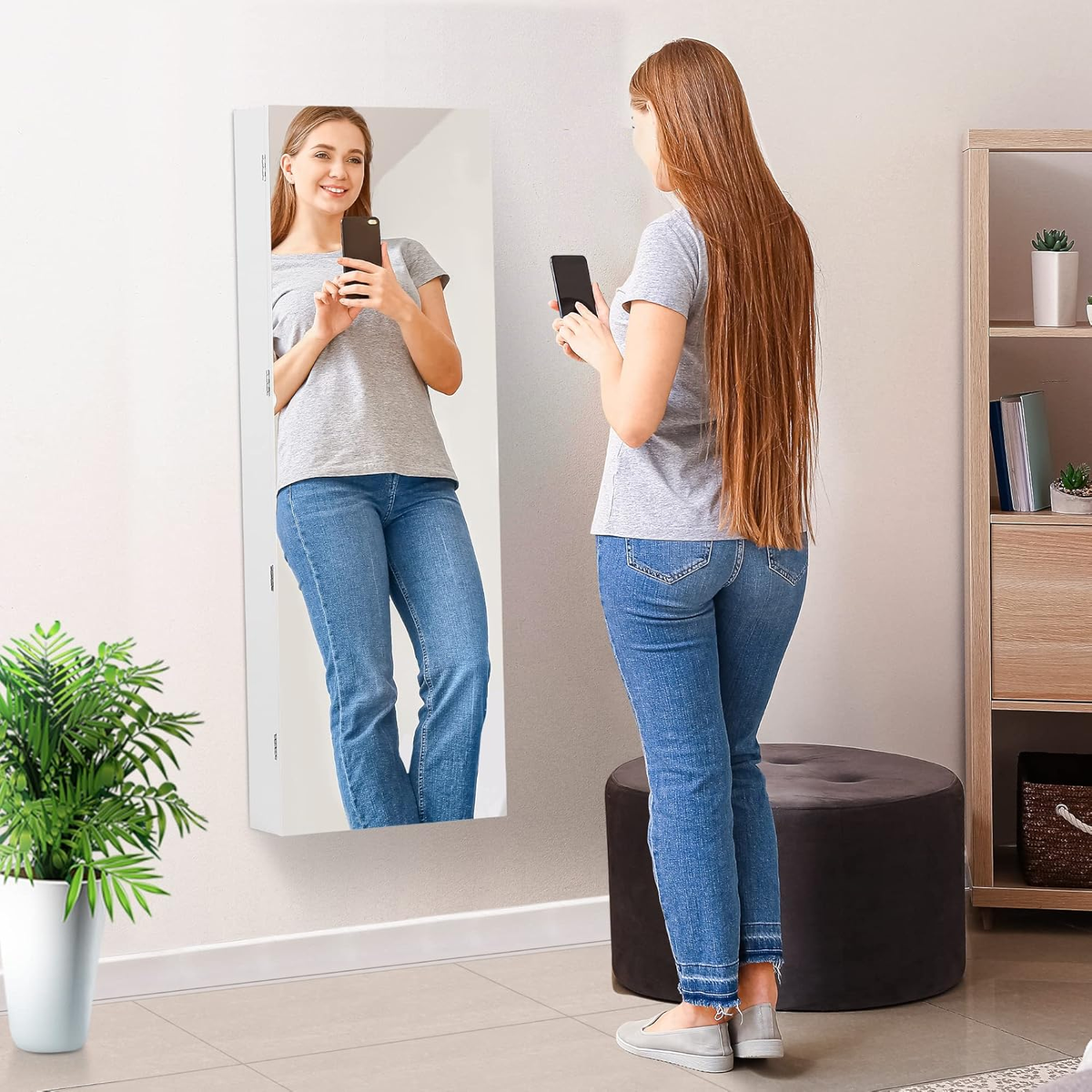 Jewelry storage cabinet, mirrored jewelry cabinet 120 cm wall mounted/door storage cabinet