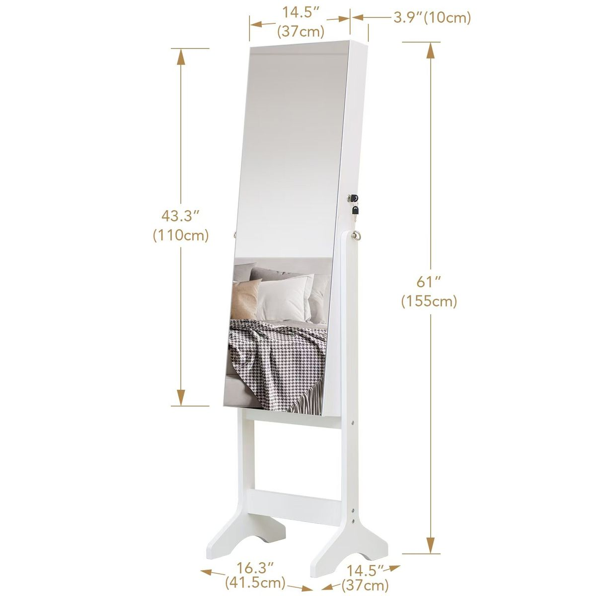 Elegant jewelry storage cabinet with full length mirror