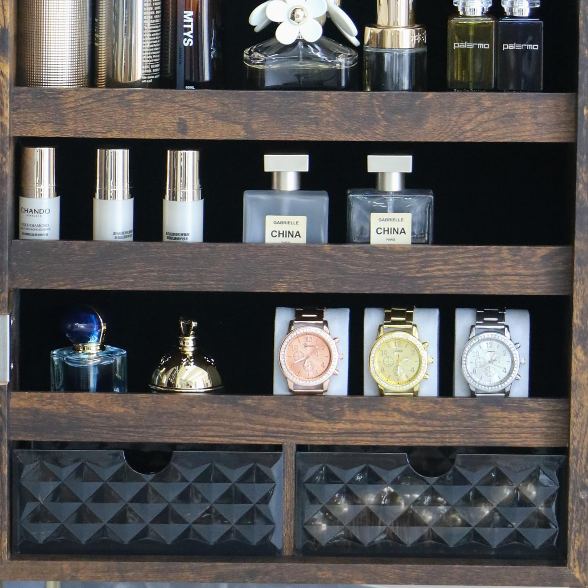 Elegant jewelry storage cabinet with full length mirror