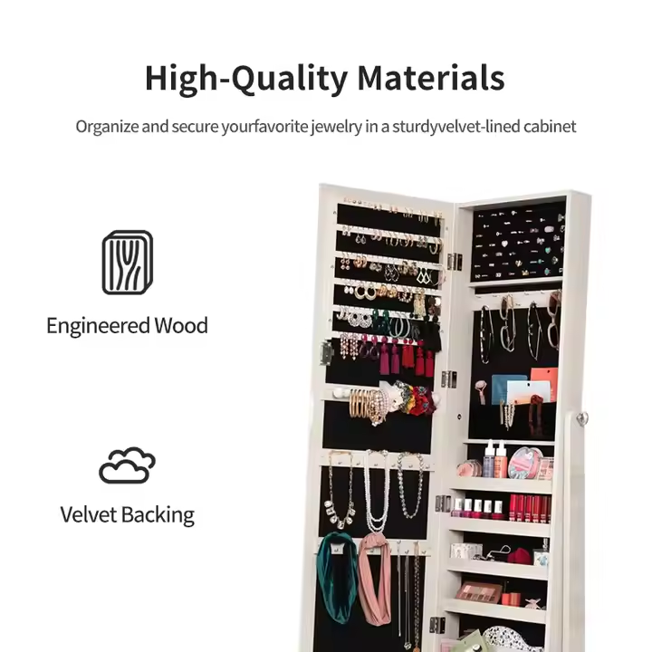 Elegant jewelry storage cabinet with full length mirror