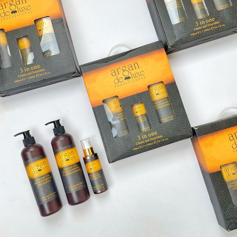 Shampoo and Conditioner Set with Argan Oil, Keratin, Vitamin B5, 3 Bottles