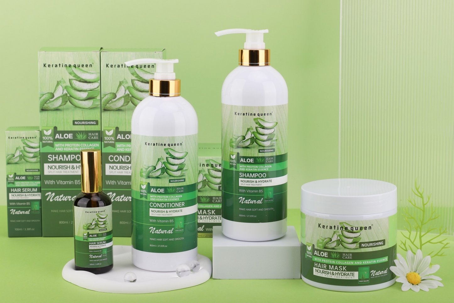 Aloe Vera Hair Care Set, Natural Organic Aloe Vera Moisturizing Serum 4 Bottles