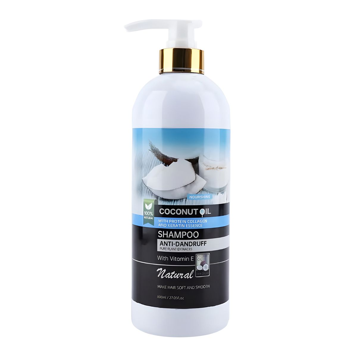Coconut Shampoo 800ml, Anti-Dandruff with Vitamin E, Keratin Extract and Collagen