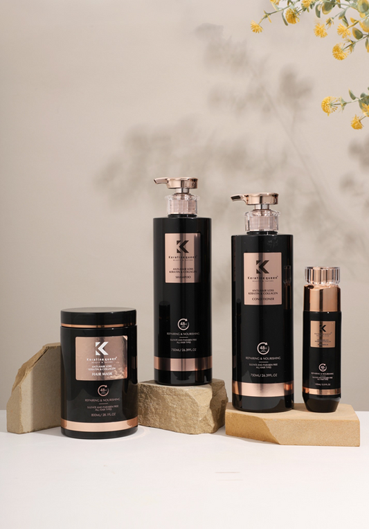 Keratin Collagen Queen Shampoo Set, Anti-Hair Loss, 4 Bottles