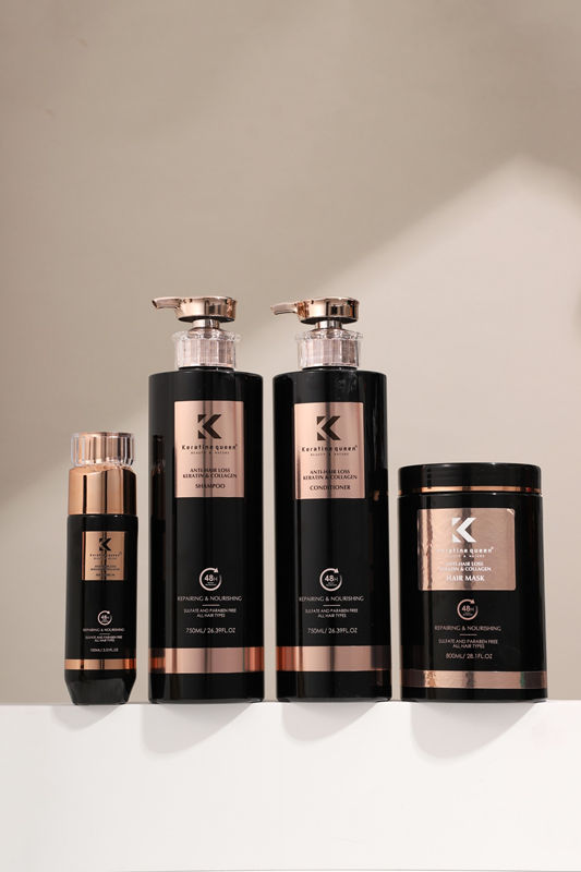 Keratin Collagen Queen Shampoo Set, Anti-Hair Loss, 4 Bottles