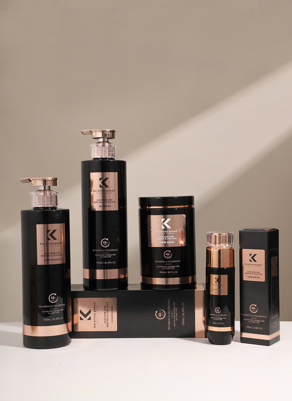 Keratin Collagen Queen Shampoo Set, Anti-Hair Loss, 4 Bottles