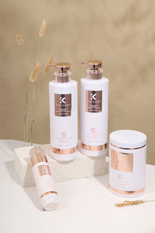 Natural Keratin Herbal Shampoo and Conditioner Set for Dry, Damaged Hair, 4 Bottles