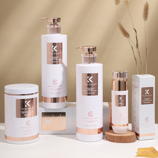 Natural Keratin Herbal Shampoo and Conditioner Set for Dry, Damaged Hair, 4 Bottles