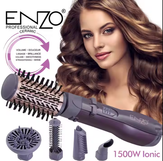 Enzo Professional Rotating Straightening Curling Brush and Hair Dryer Brush, Model EN-4136