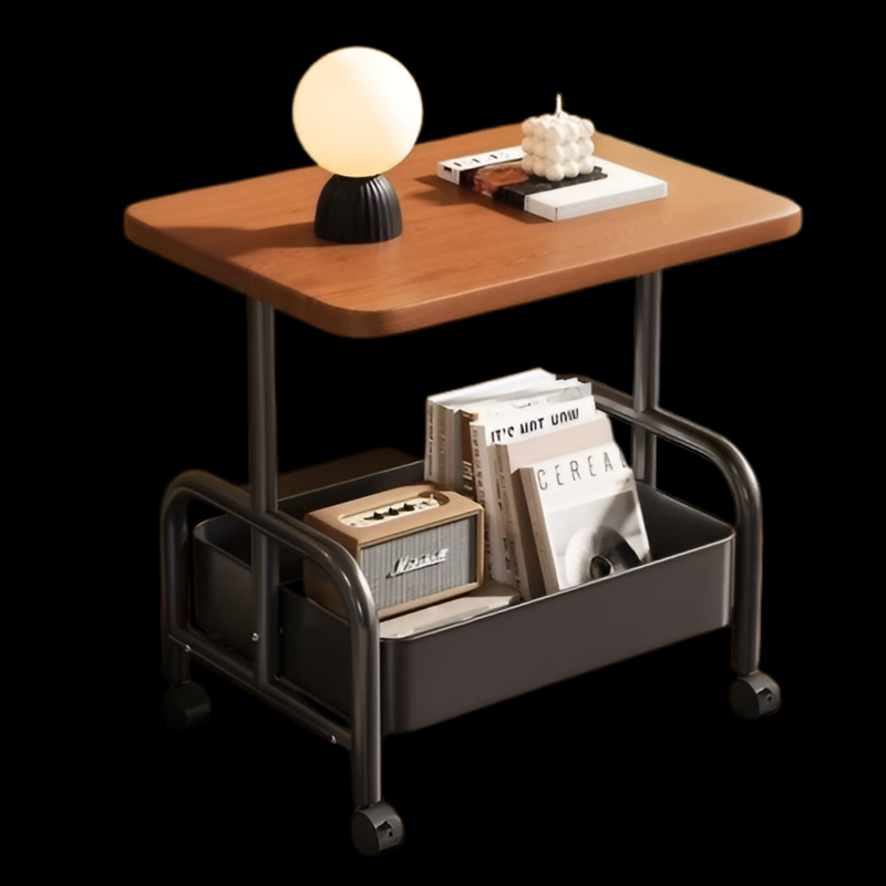TOXIYA Multifunctional 2-Tier Roller Side Table, Metal Frame Coffee Table