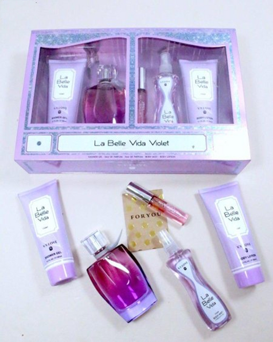 Violet Gift Set – Perfume 100ml, Body Spray 100ml, Body Lotion 100ml, Shower Gel 100ml, Travel Size Spray 10ml