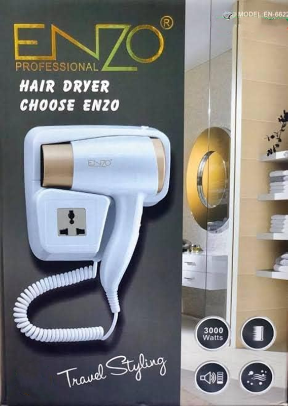 ENZO, EN-6622 Luxury Durable Customized Home Bathroom Salon Wall-Mounted Professional Hotel Silent Vertical Hair Dryer - 3000W