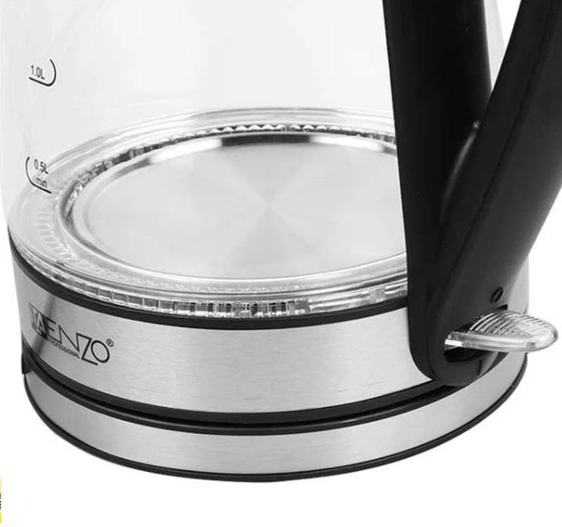 ENZO ITA-50002 Glass Stainless Steel Blue 1.7L LED Electric Kettle