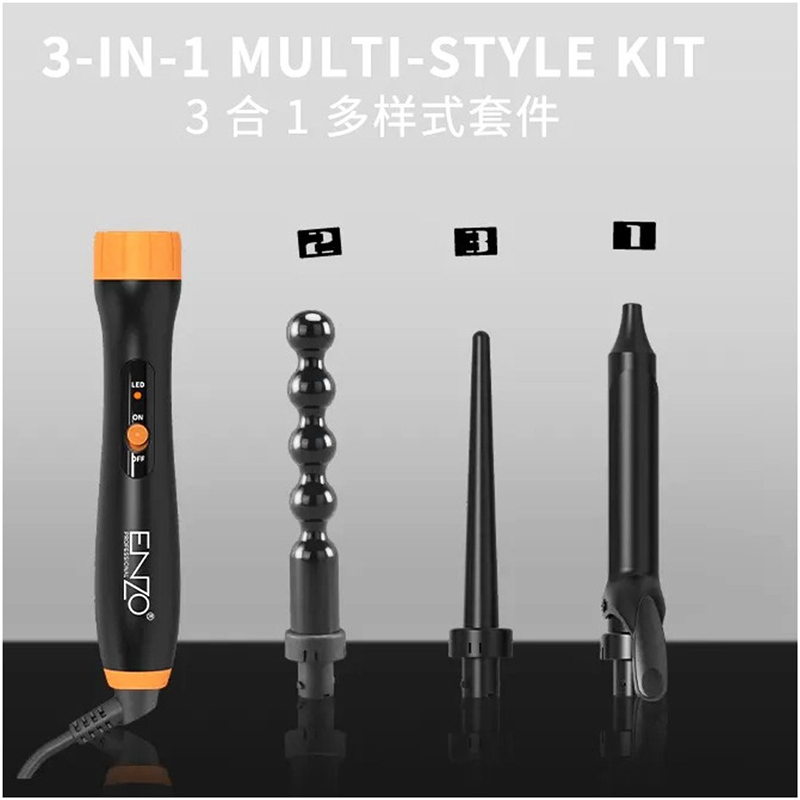ENZOEN-9114 Ceramic Electric Curling Iron, 3-in-1 with Replaceable Curling Tools