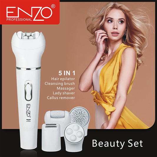 Enzo EN-0104, 5-in-1 Electric Facial Cleansing Brush, Sonic Vibration Exfoliator, Hair Removal Device, Facial Massager