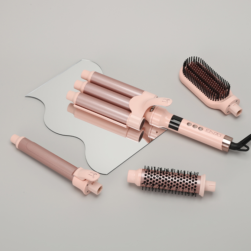 ENZO EN-9111 Professional Hair Straightener, 4-in-1 Straightening Comb, Curling Iron, Triple Rotation, Three-Barrel Curling Iron