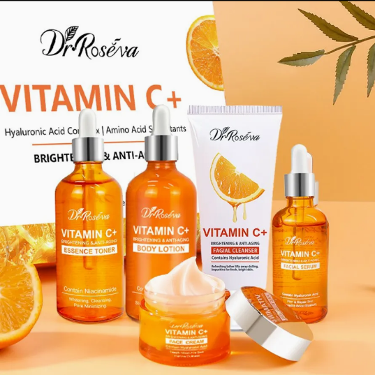 Vitamin C + Hyaluronic Acid Complex, Amino Acids, Brightening and Anti-Aging, Face 5-in-1 Skincare Set