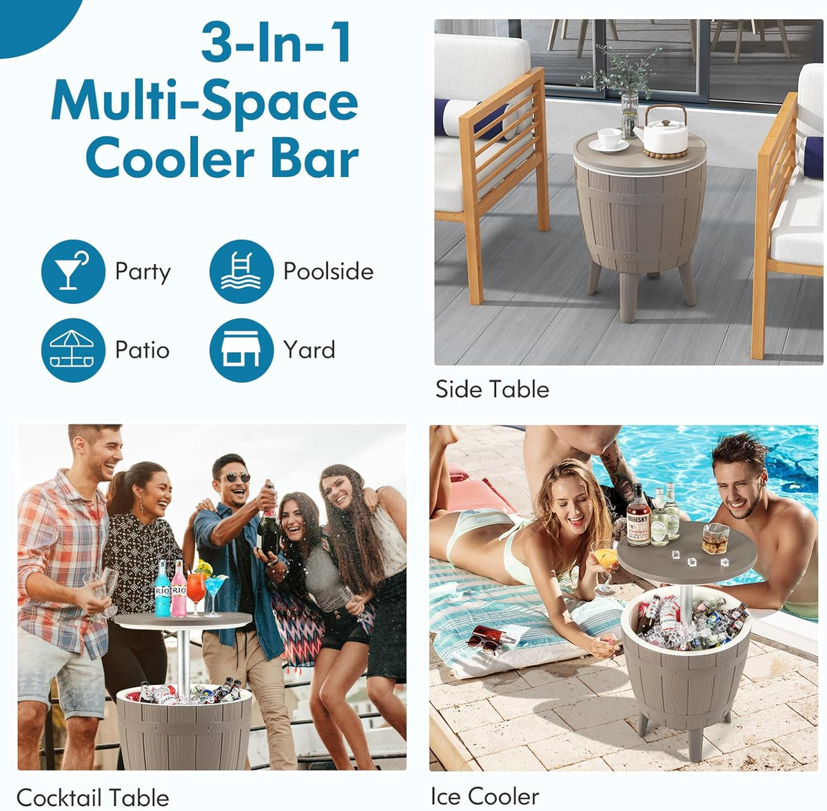 Ekko 3-in-1 extendable tabletop ice bucket, perfect for backyard parties