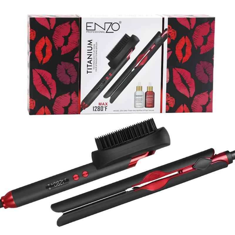 ENZO EN-3846 Titanium Straightener – High-Temperature Hair Straightening Brush