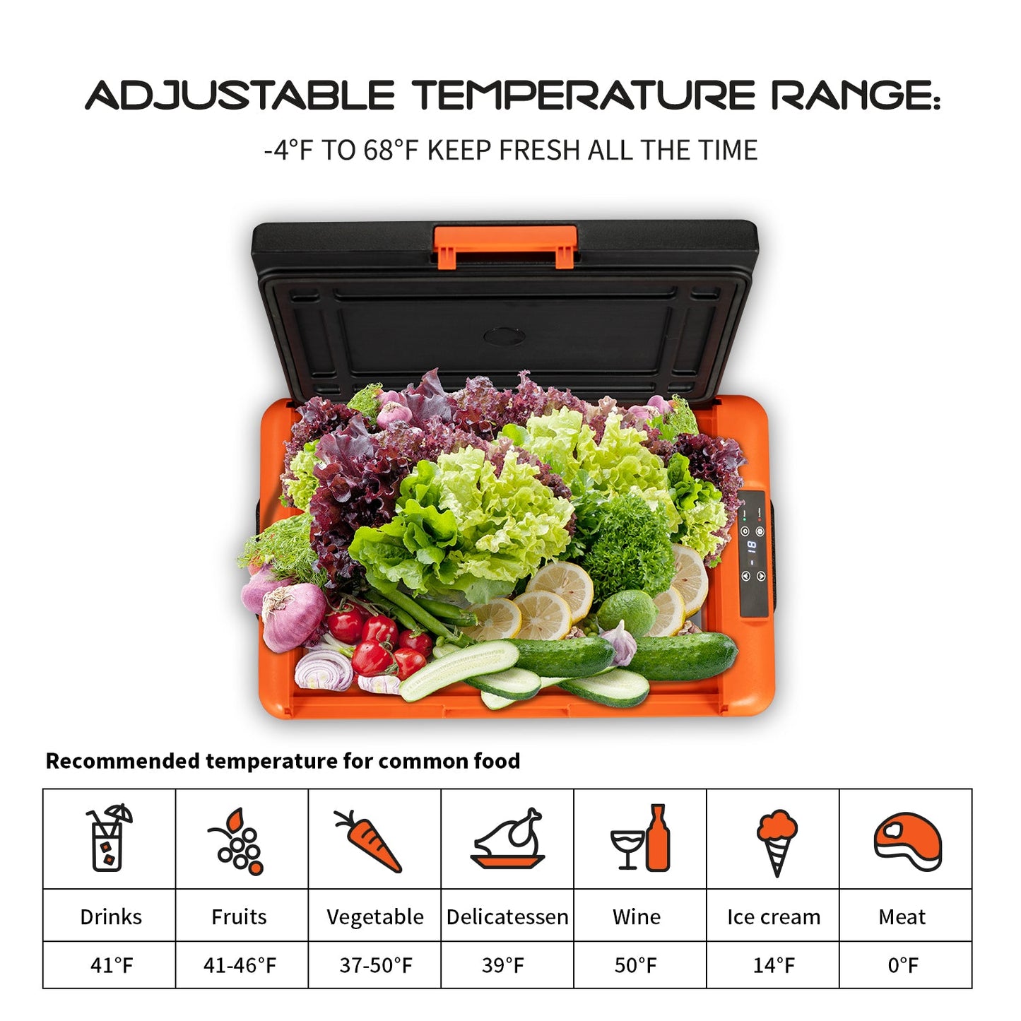 Alpicool Portable Car Freezer, 12 Volt Refrigerator,30L/ 40L/50L Fast Cooling 12V Car Fridge, Car Cooler for RV, Truck, Camping, Outdoor -12/24V DC and 100-240V AC (Black & Orange)