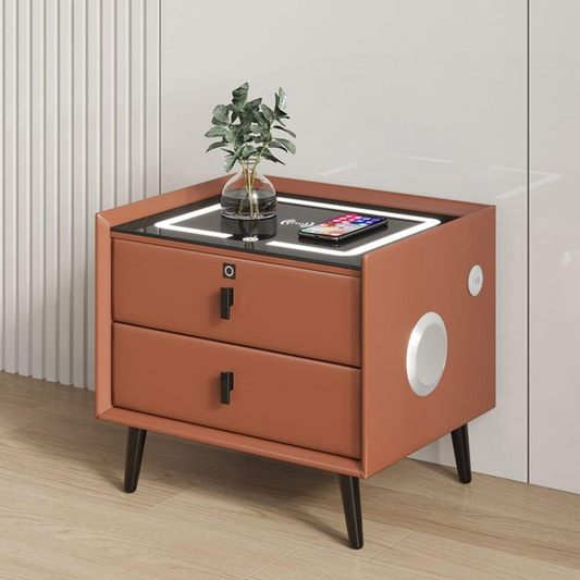 Comodino intelligente con stazione di ricarica wireless e luce LED a 3 colori con altoparlante e blocco delle impronte digitali