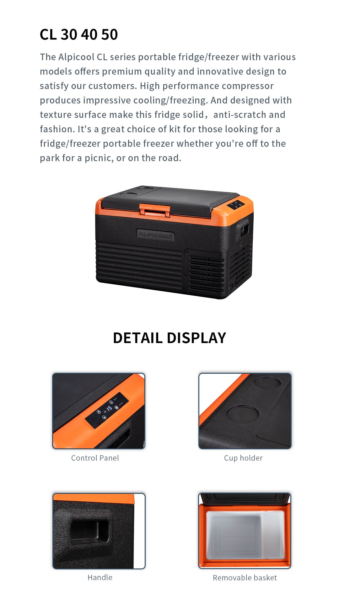 Alpicool Portable Car Freezer, 12 Volt Refrigerator,30L/ 40L/50L Fast Cooling 12V Car Fridge, Car Cooler for RV, Truck, Camping, Outdoor -12/24V DC and 100-240V AC (Black & Orange)