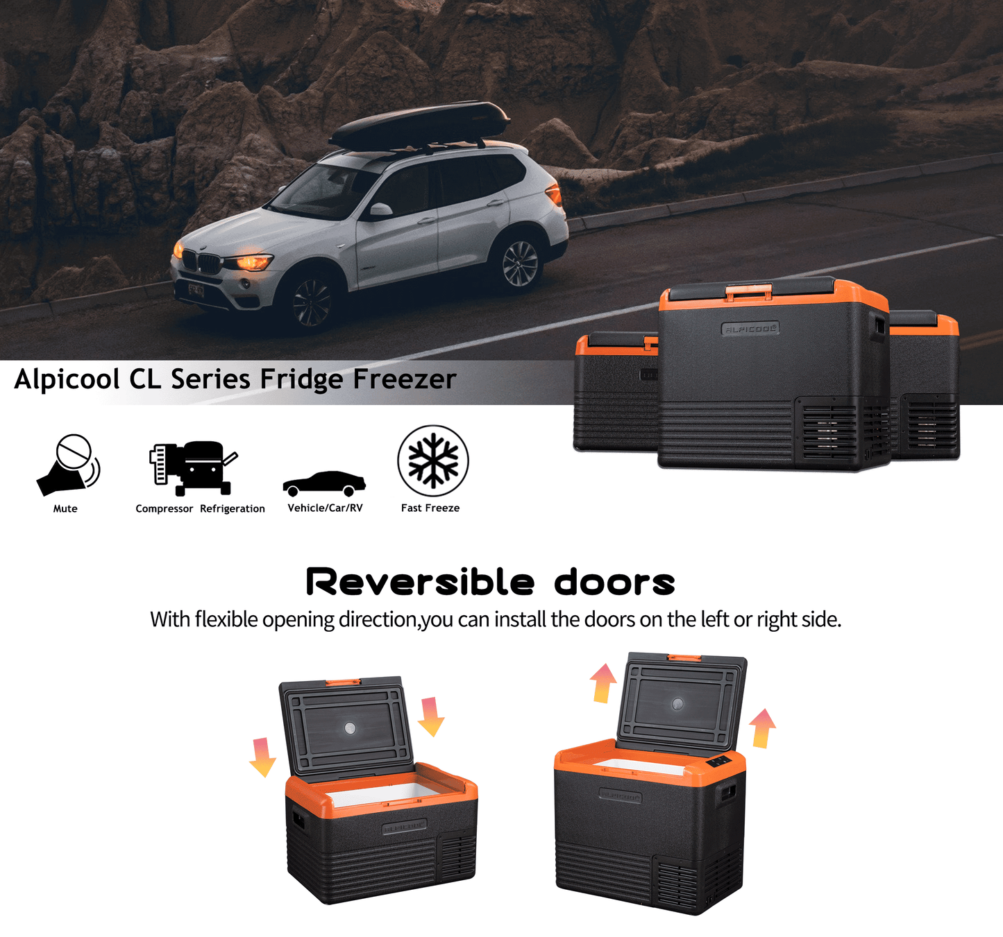 Alpicool Portable Car Freezer, 12 Volt Refrigerator,30L/ 40L/50L Fast Cooling 12V Car Fridge, Car Cooler for RV, Truck, Camping, Outdoor -12/24V DC and 100-240V AC (Black & Orange)