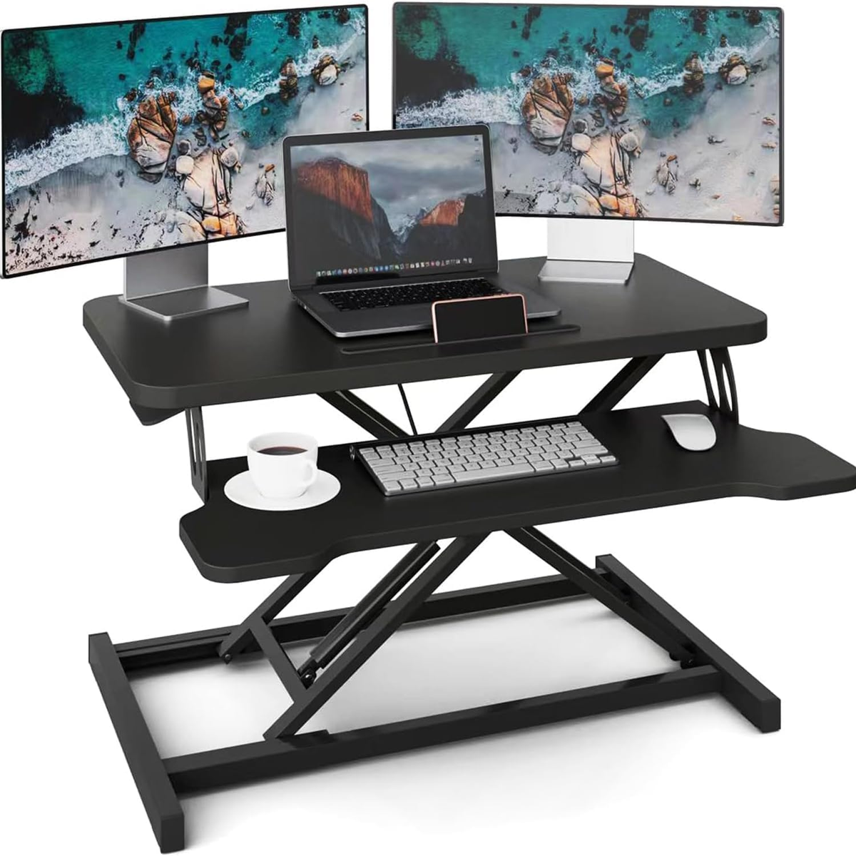 TOXIYA Height Adjustable Standing Desk Converter Stand Up Desk Riser Sit to Stand Workstation