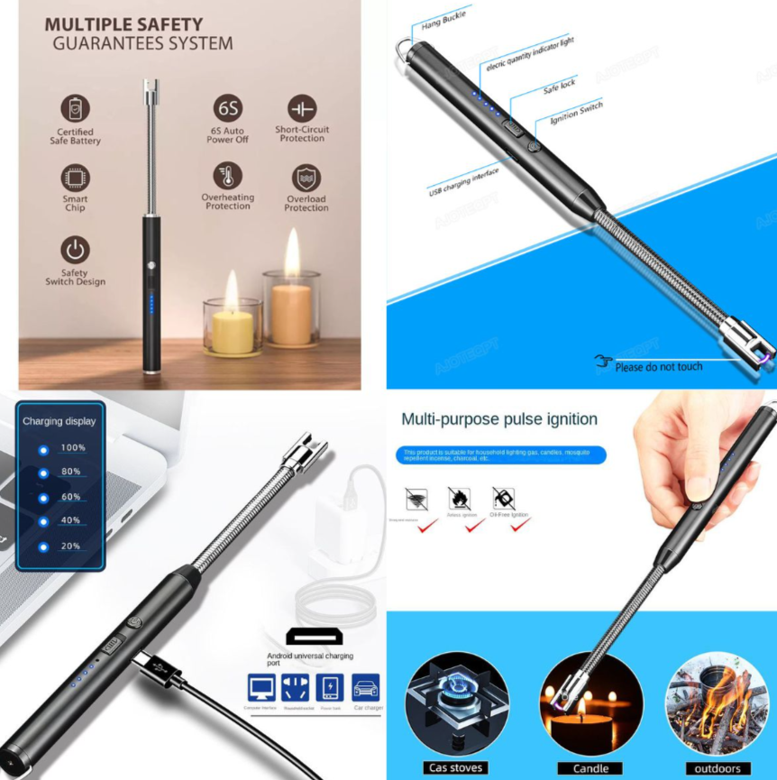 Flexible USB Charge LED Indicator Flameless Electric Plasma Arc Lighter
