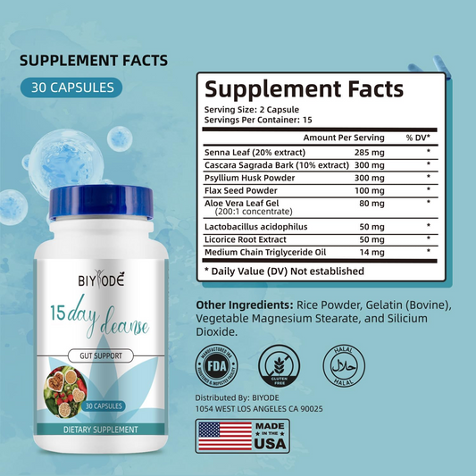 BIYODE 15 Day Intestinal and Colon Cleansing Support, Advanced Intestinal Cleansing, Detox helps with intestinal cleansing and colon cleansing, focus on intestinal health