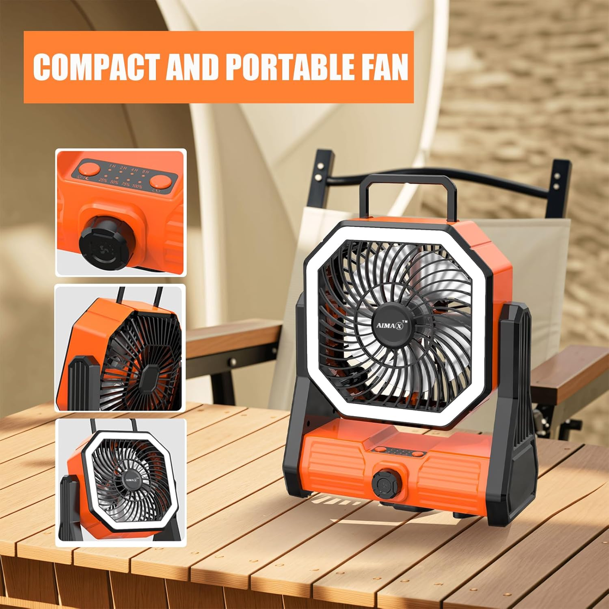 AIMAX 20000mAh Camping Fan with LED Light & Low Noise for Outdoor & Home