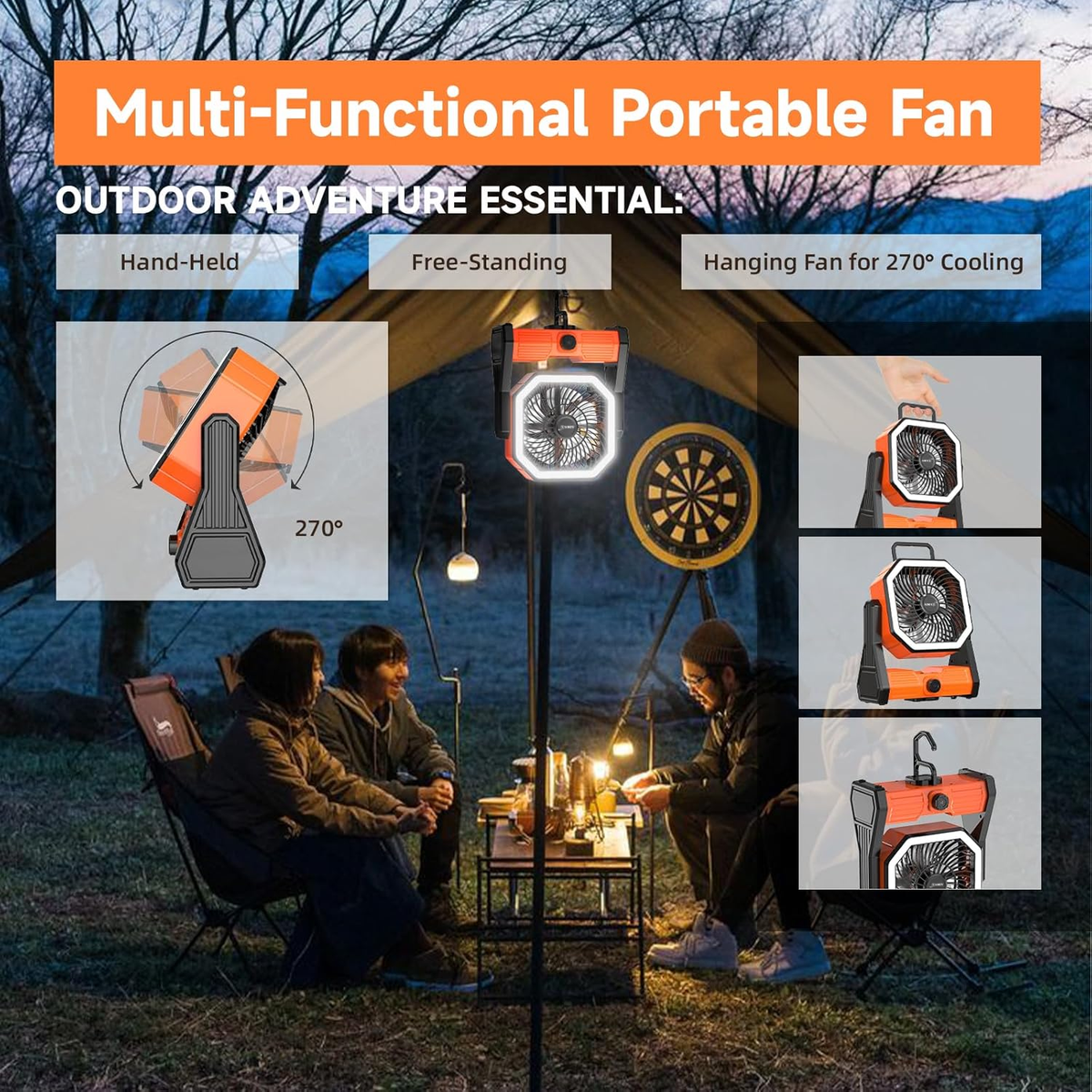 AIMAX 20000mAh Camping Fan with LED Light & Low Noise for Outdoor & Home