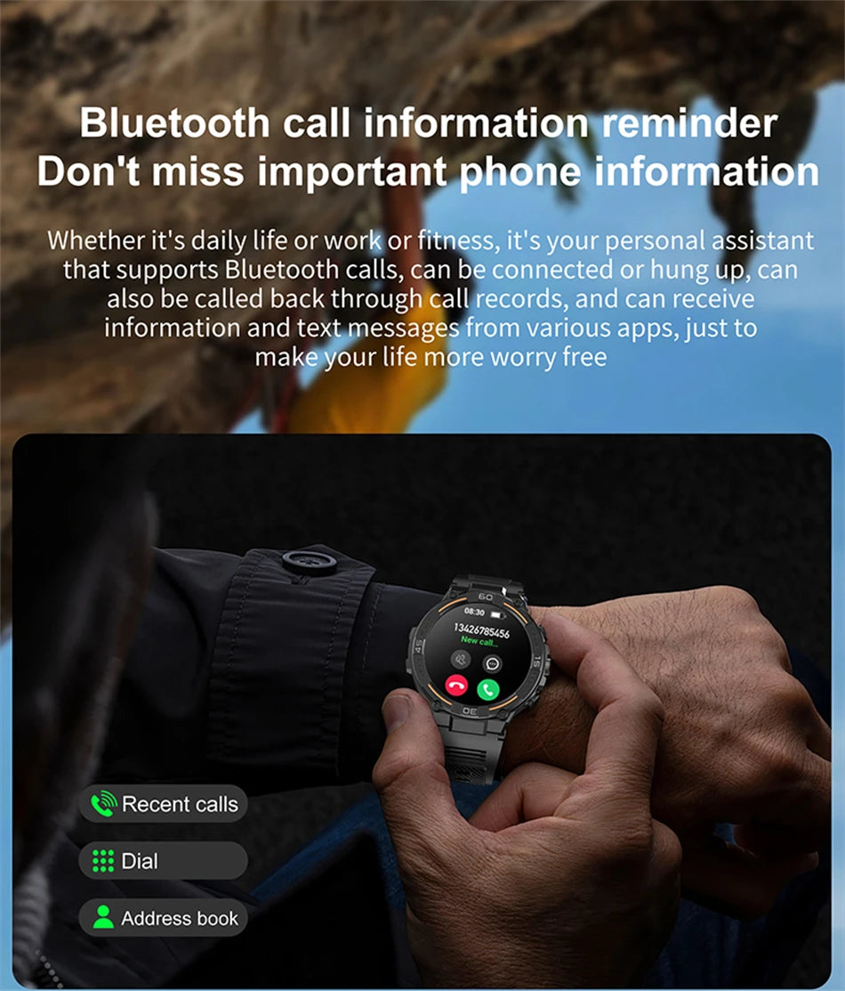 TOXIYA Outdoor Military Rugged Smartwatch Men GPS Sports Fitness Waterproof Watch Bluetooth Call with LED Lights