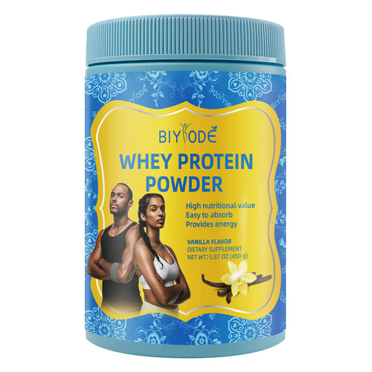 BIYODE whey protein powder, high nutritional value, easy to absorb, provides energy vanilla flavor dietary supplement, net weight 15.87 oz (450 g)