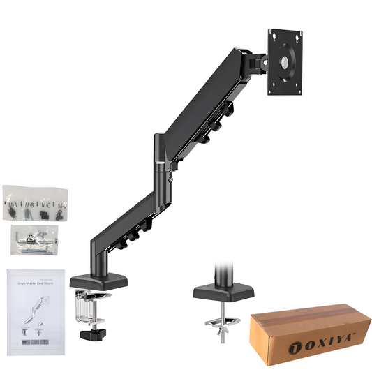 TOXIYA Single Monitor Stand, Adjustable Computer Monitor, Supports 32-inch,Single Monitor Desk Stand, 13-34" Gas Spring Monitor Arm, Adjustable Stand, Cable Management, Ergonomic Design