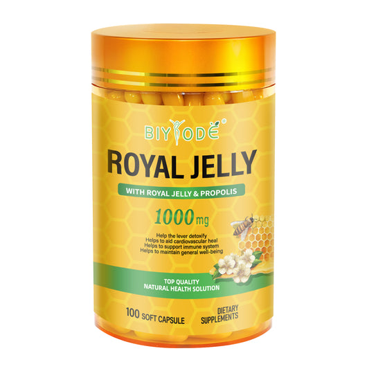 BIYODE Royal Jelly Soft Capsules, containing 1000 mg of royal jelly and propolis, help liver detoxification, promote cardiovascular health, strengthen the immune system, 100 soft capsules Brand: BIYODE