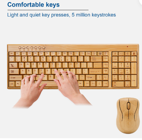 Bamboomill Handcrafted Bamboo Wireless Keyboard & Mouse Set
