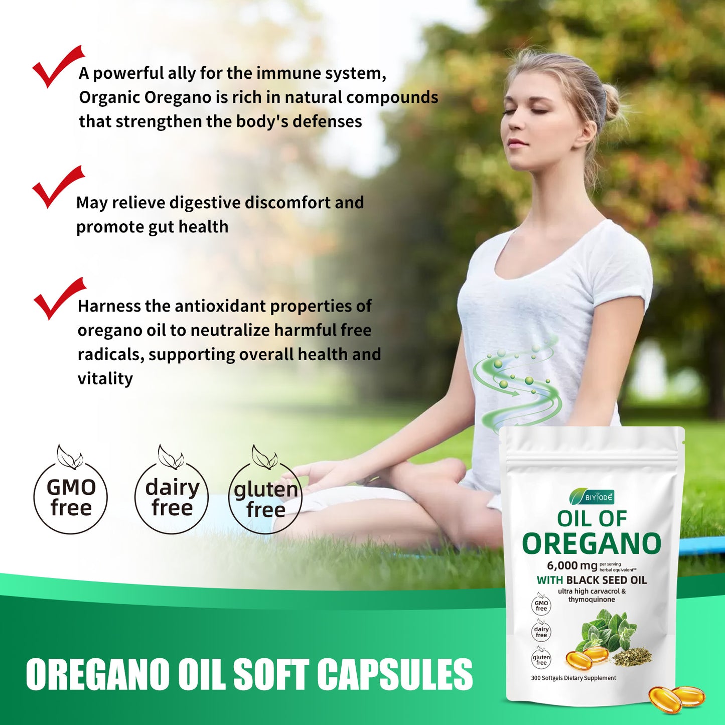 BIYODE ZWQITDS Oil of Oregano with Black Seed Oil, 2-in-1 Oil of Oregano Softgels 6,000mg,Oregano Oil Supplement ,300 Softgel,Non-GMO & Immune Support Oil of Oregano Softgels